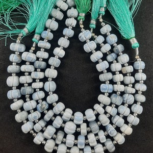 Blue Opal Smooth Carved Rondelle Gemstone Beads Semi Precious Stone Handmade Beads Jewelry Making Crafts