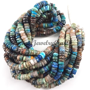Cuentas de piedra preciosa Heishi con forma de neumático, naturales, raras, de color turquesa tibetano, sombreadas, lisas, de 8" para hacer joyas y manualidades