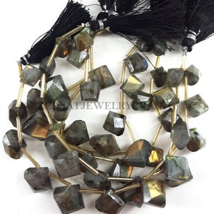 Natural Gold Fire Labradorite Faceted Beads Fancy Shape 1 Strand 11 Pieces Drilled Gemstone Faceted Beads Fancy Black Rainbow Beads