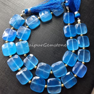 Blue Chalcedony Gemstone Beads: Faceted Cushion Square, 8&quot; Strand