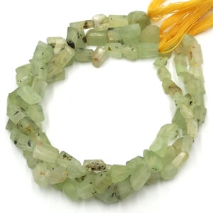 Perline di pietra preziosa sfaccettata a forma di pepita di prehnite verde naturale da 8 pollici, perline sciolte fatte a mano, grezze, per la creazione di gioielli artigianali