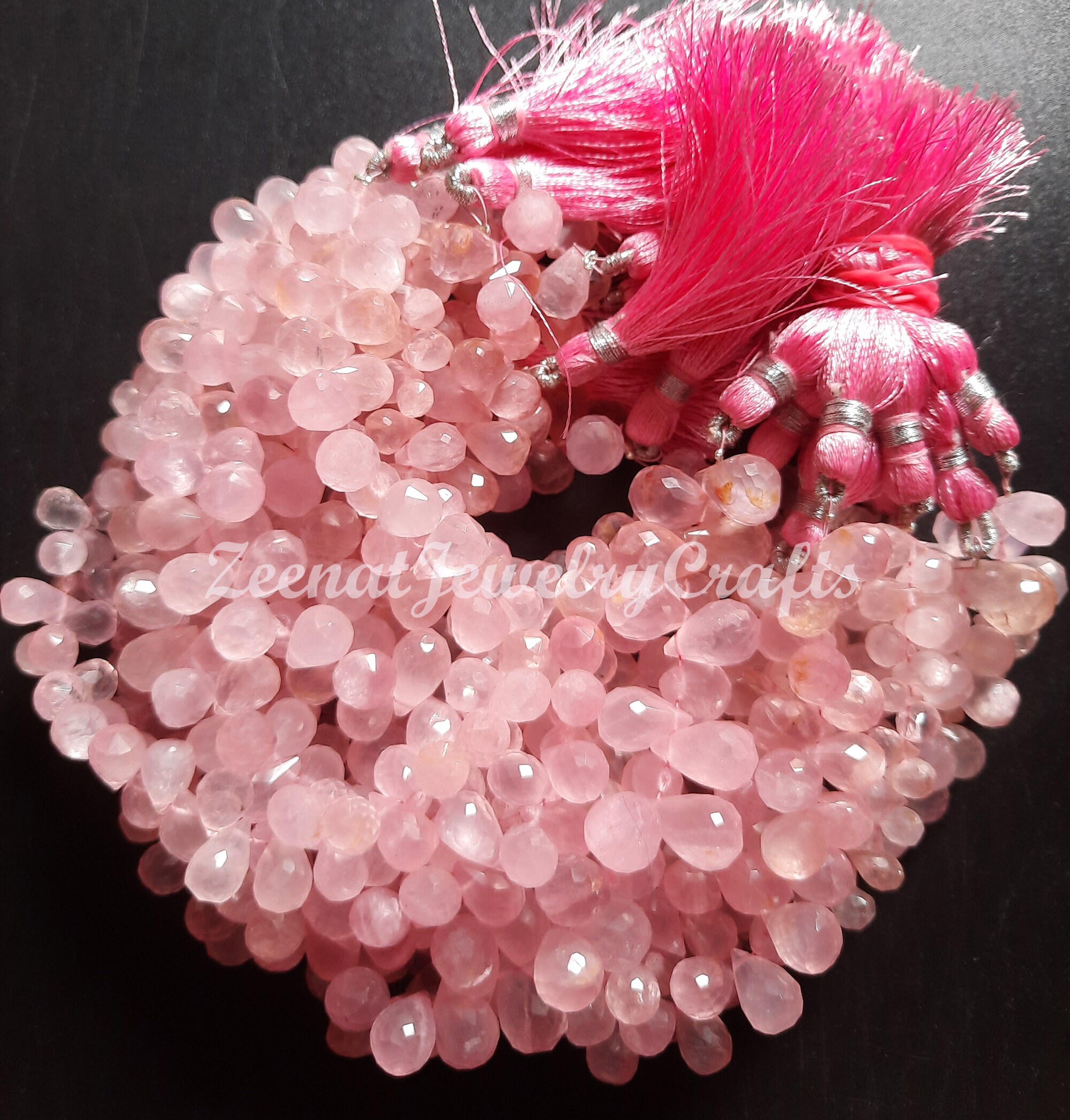 Amazing Natural Pink Rose Quartz Faceted Drop Gemstone Beads 8 Inch Rose Quartz Briolette Drops Jewelry Making Crafts
