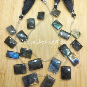 Flashy Labradorite Gemstone Beads Side Drilled Beads Rectangle Shaped Beads 8&quot; Strand Black Rainbow Briolette Natural Labradorite Faceted