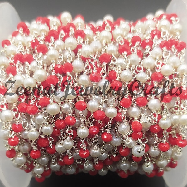 Silver & Gold Plated Wire Roll 1,3,5 Feet Red Pearl Hydro Faceted Rondelle Beads Rosary Chain Jewelry Making Crafts