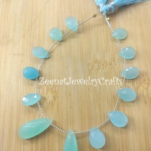 Aqua Chalcedony Teardrop Beads: Faceted Hydro Gemstone Strand, 8&quot;