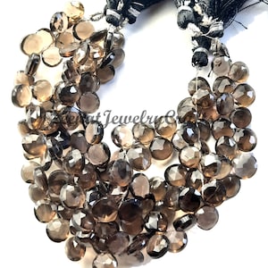 Smoky Quartz Heart Beads: Faceted Gemstone Briolettes, 8&quot; Strand