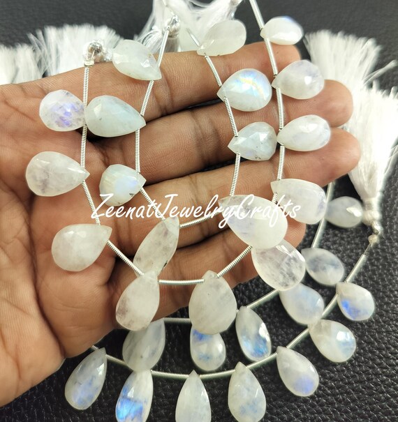 Perles En Pierre De Lune Facettée Forme Poire - Pour Création De Bijoux, Inde