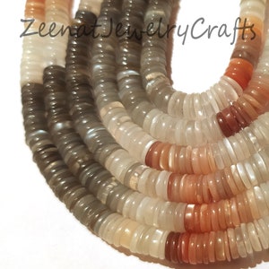 Schöne 8 &quot;Strang Multi Mondstein Glatte Heishi Reifen Edelstein Perlen Mondstein Heishi Reifen Perlen Schmuck machen Handwerk