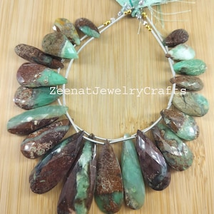 Green Chrysoprase Beads, Pear Shape Briolette Beads, Faceted Side-Drilled Beads, Loose Chrysoprase Gemstone Jewelry Making Crafts