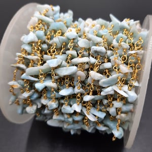 Larimar Chip Beads Rosary Chain: Gold Plated Jewelry Making