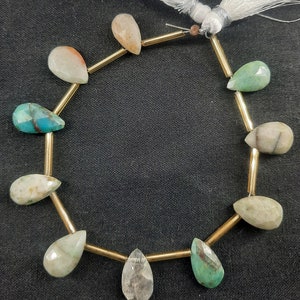 Green Chrysocolla Gemstone Beads: Faceted Pear Teardrop Strand
