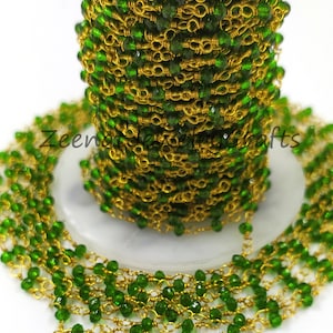 Chrome Diopside Hydro Beads Rosary Chain: Gold Plated Jewelry Finding (3-3.5 mm)