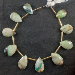 Green Chrysocolla Gemstone Beads: Faceted Teardrop Pear Shape