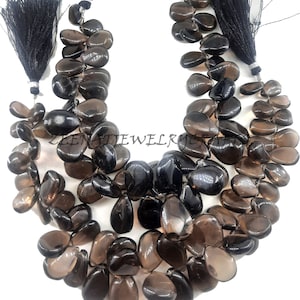 Natural Brown Smoky Quartz Smooth Pear Shape Gemstone Beads Jewelry Making Crafts