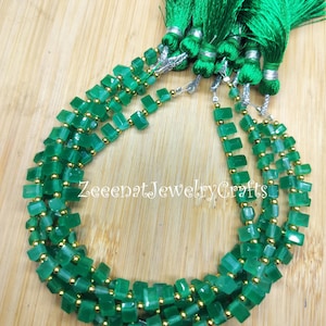 AAA Quality Emerald Gemstone Beads Chatham Emerald Tiny Rectangle Shaped Beads Loose Handmade Faceted Beads 8&quot; Strand Green Emerald Jewelry
