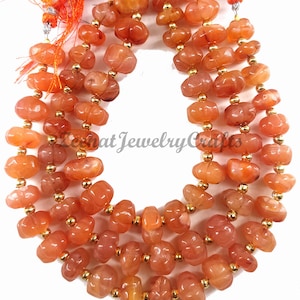 8&quot; Natural Orange Carnelian Carved Watermelon Rondelle Gemstone Beads 8-11 mm Jewelry Making Crafts