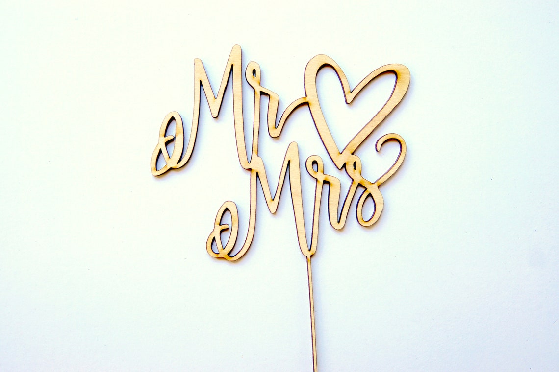 Handlettered Mr & Mrs Heart Cake Topper Anniversary Party Etsy