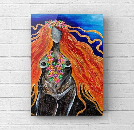 Pele Canvas Print, glitter embellished empowering Goddess painting