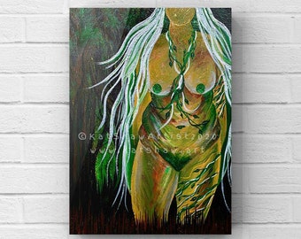 Queen of the Dark Forest canvas print glitter embellished empowering painting