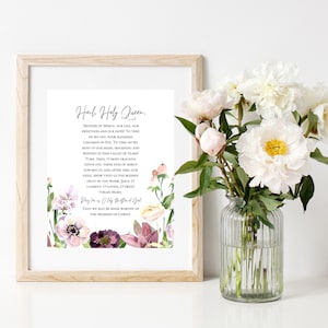 Hail Holy Queen Prayer Print with Floral Border - Catholic Prayer Printable - Prayer to Our Lady - Mary, Mother of God Print