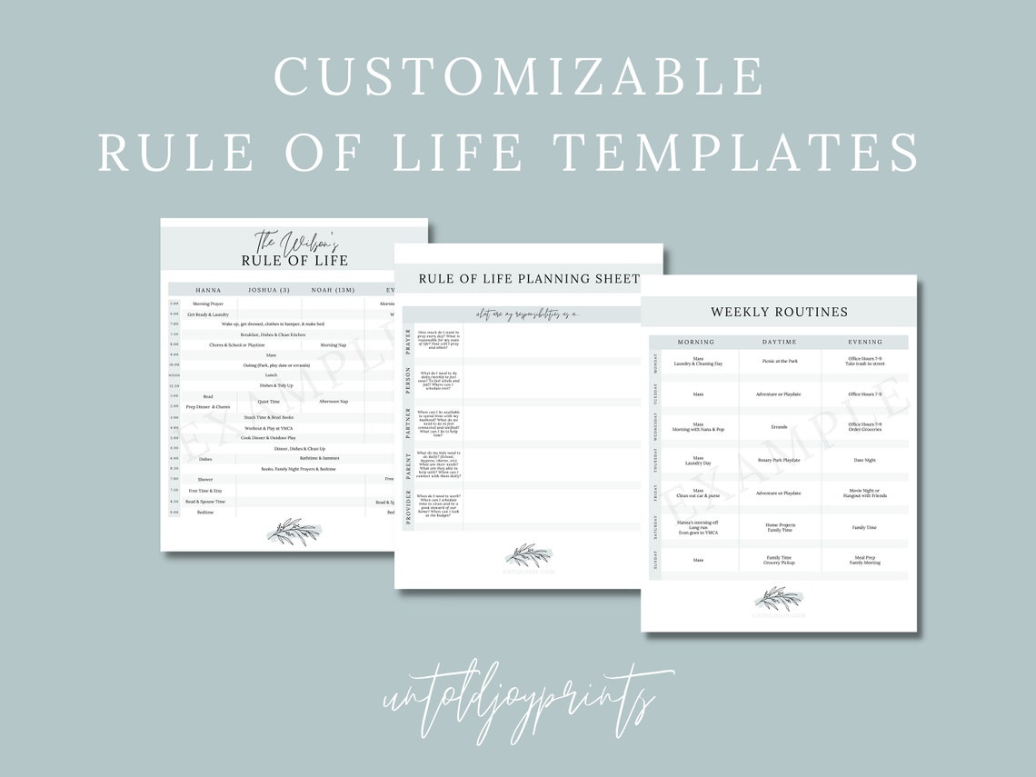 Rule of Life Editable Planning Sheets Daily and Weekly Rule of Life