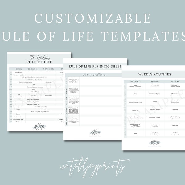 Rule of Life Editable Planning Sheets - Daily and Weekly Rule of Life Templates - A Mother's Rule of Life Template - Untold Joy