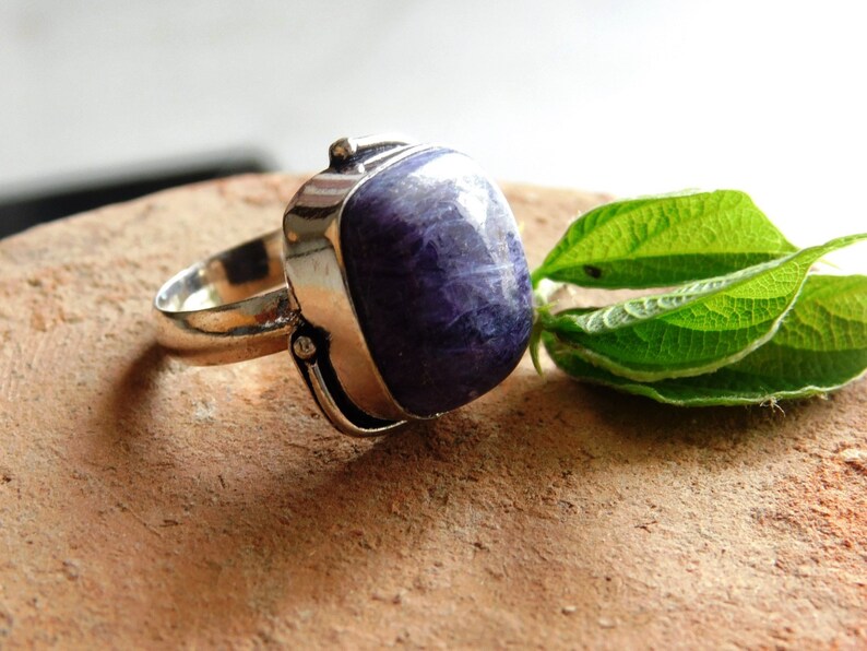 O103 Birthday Ring Statement Ring Gift Ring Silver Handmade Ring Ring for Her Promise Ring Gift for Her Silver Charoite square Ring