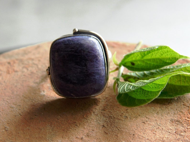 O103 Birthday Ring Statement Ring Gift Ring Silver Handmade Ring Ring for Her Promise Ring Gift for Her Silver Charoite square Ring