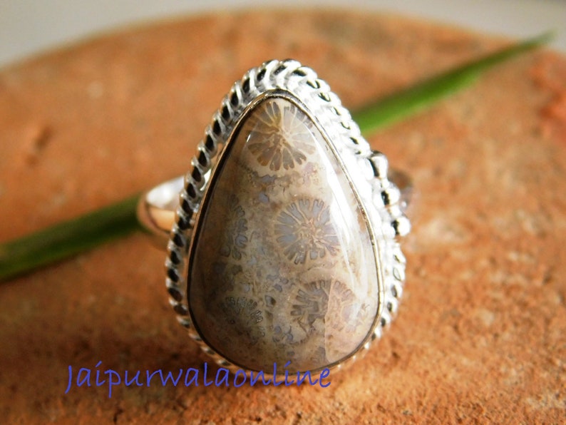 Fossil Coral Ring Fossil Coral gemstone Ring,stone Ring gemstone ring O-73 boho ring designer ring 925 Sterling Silver ring
