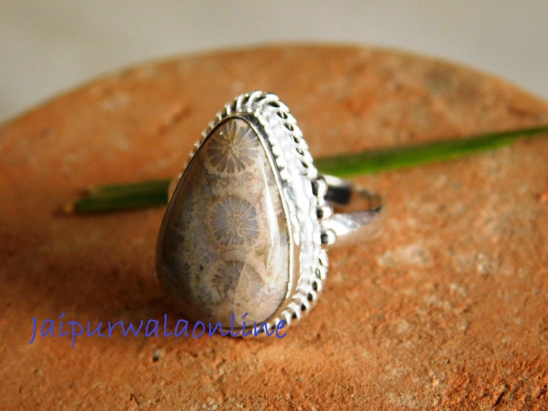Fossil Coral Ring Fossil Coral gemstone Ring,stone Ring gemstone ring O-73 boho ring designer ring 925 Sterling Silver ring