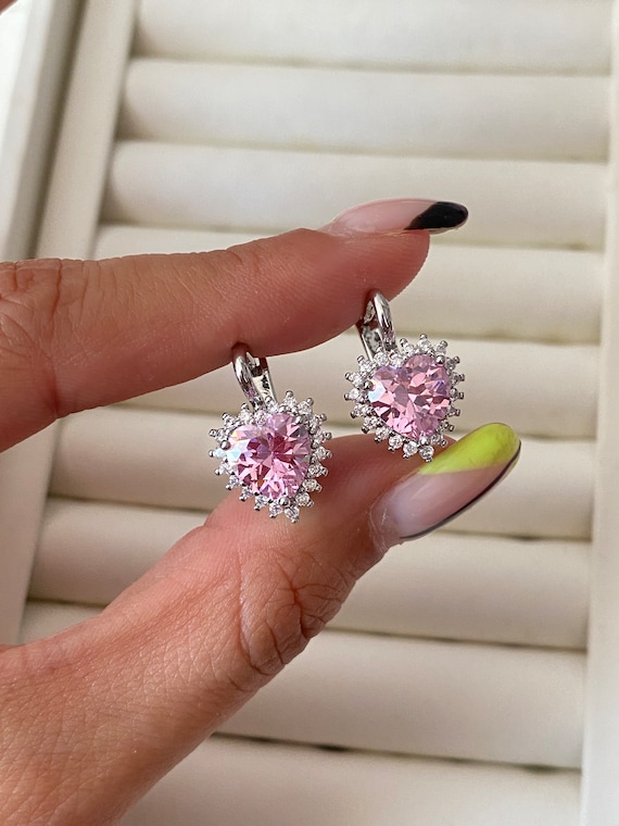 Swarovski Heart Earrings, Heart Earrings, Pink Heart