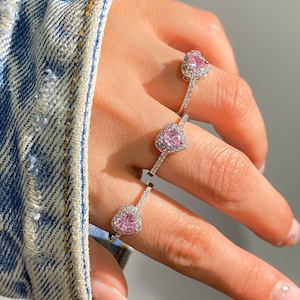 Pandora Heart Ring-Pandora Minimal Pink Heart Ring-Pandora Pink Stone Ring-Minimal Heart Ring-gift for her - Gift For her -Best Gift -CZ