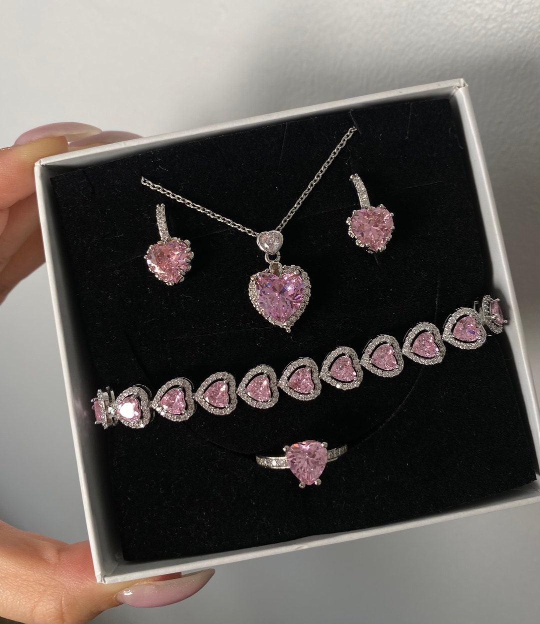Heart Set, Jewelry Set,diamond Castle Heart Pendant, Crystal Heart  Necklace, Barbie Inspired Heart Jewellery,
