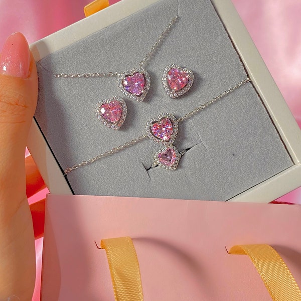 Pandora Heart Necklace Set,Pandora Heart Set,Pandora White Necklace Bracelet and Earrings , Valentine's Day , Gift for Girlfriend