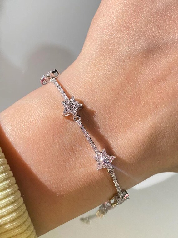 Silver Stars Bracelet, Silver Stars Bangle, 925 Sterling