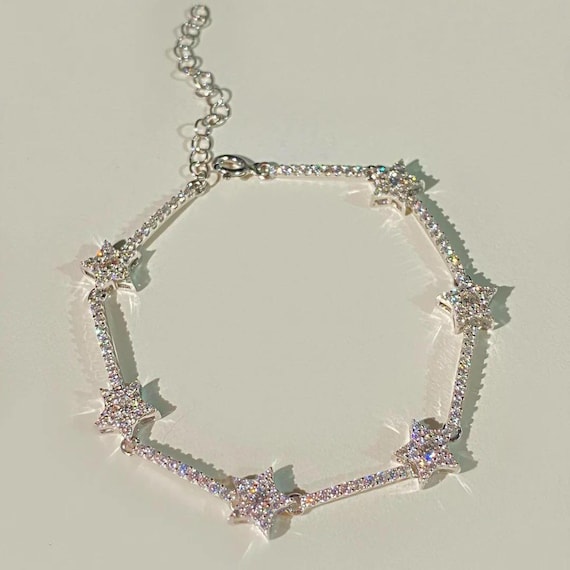 Silver Stars Bracelet, Silver Stars Bangle, 925 Sterling
