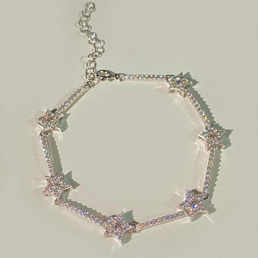 Silver Stars Bracelet, Silver Stars Bangle, 925 Sterling