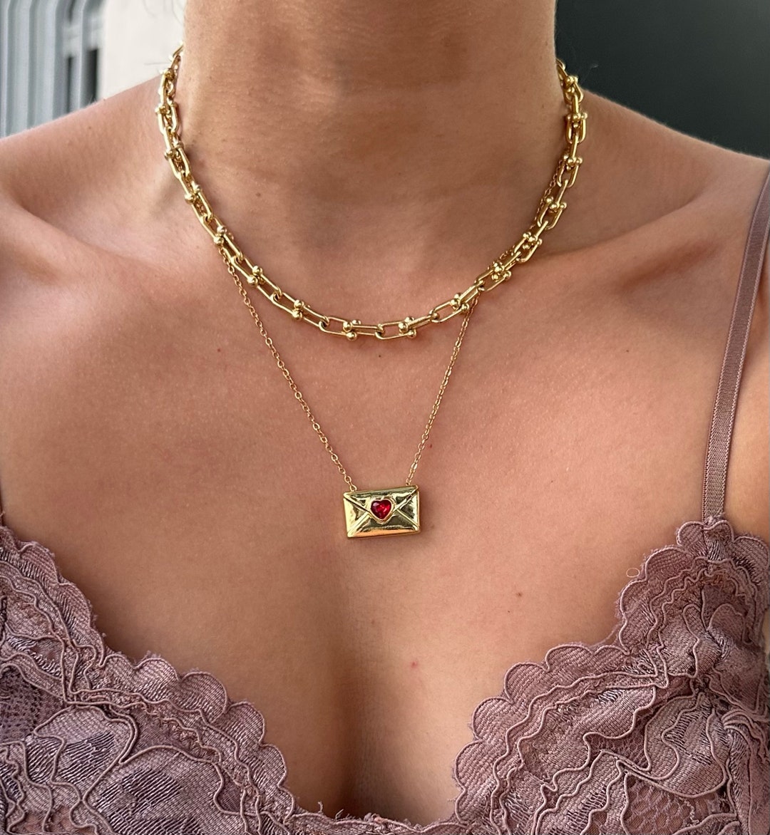 Envelope Necklace, Letter Necklace, Written Necklace, Steel Letter