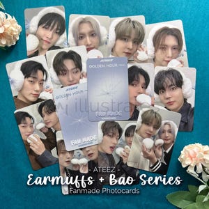 PCs ATEEZ | Protetores auriculares FANMADE e série de cartões fotográficos Bao