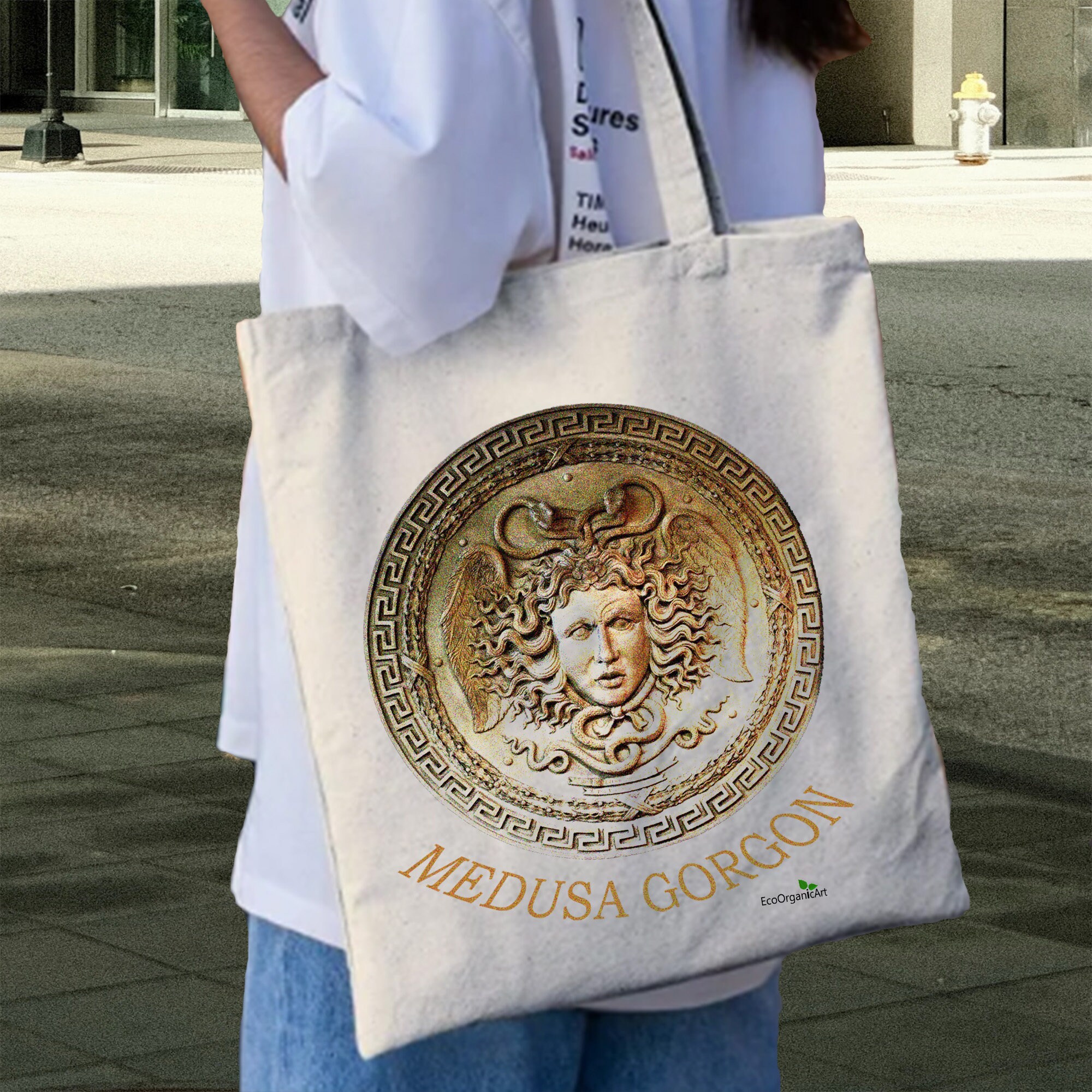 Versace La Medusa Large Cotton-blend Tote Bag in Natural