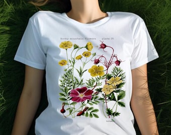 Rocky Mountain Flowers T-shirt, Organic Cotton Shirt, Cottagecore Botanical Tee