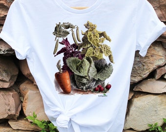 T-shirt vintage potager, T-shirt CottageCore en coton biologique, graphique bohème vintage, cadeau gourmand, chemise cadeau jardinier, cadeau végétarien