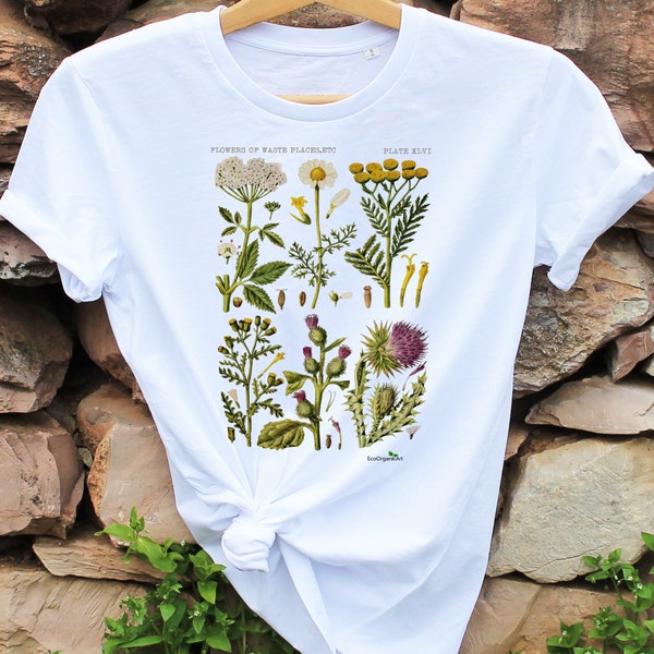 T-shirt botanique 100 % coton biologique T-shirt fleuri imprimé botanique ancien