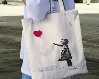 Banksy Balloon Girl Love Heart print  Tote bag  Eco friendly  Recycled cotton