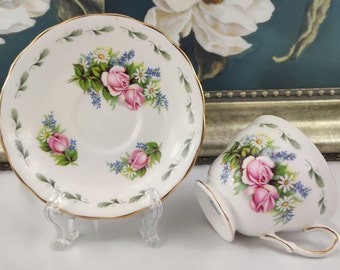 Vintage Colclough Tea Cup and Saucer: Floral Bone China, England