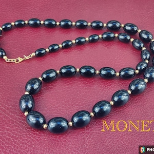 Vintage Necklace, MONET, Beaded Black, Designer Signed