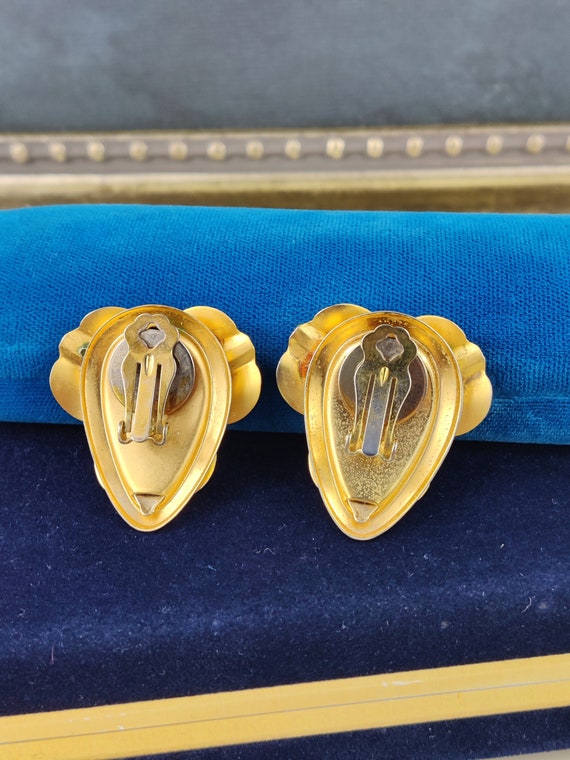 Vintage Earrings, Gold Toned Matte, Clip On Earri… - image 7