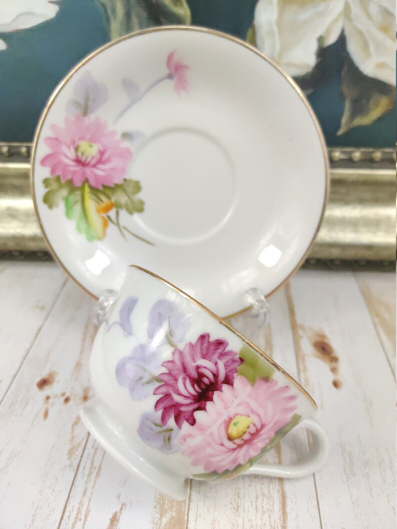 MERIT Tea Cup & Saucer Hand Painted Made In Occupied Japan Etsy