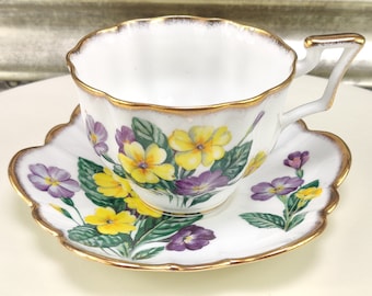 Taza de té vintage, SALISBURY PRIMULA, taza y platillo, Día de la Madre