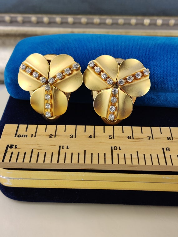 Vintage Earrings, Gold Toned Matte, Clip On Earri… - image 2